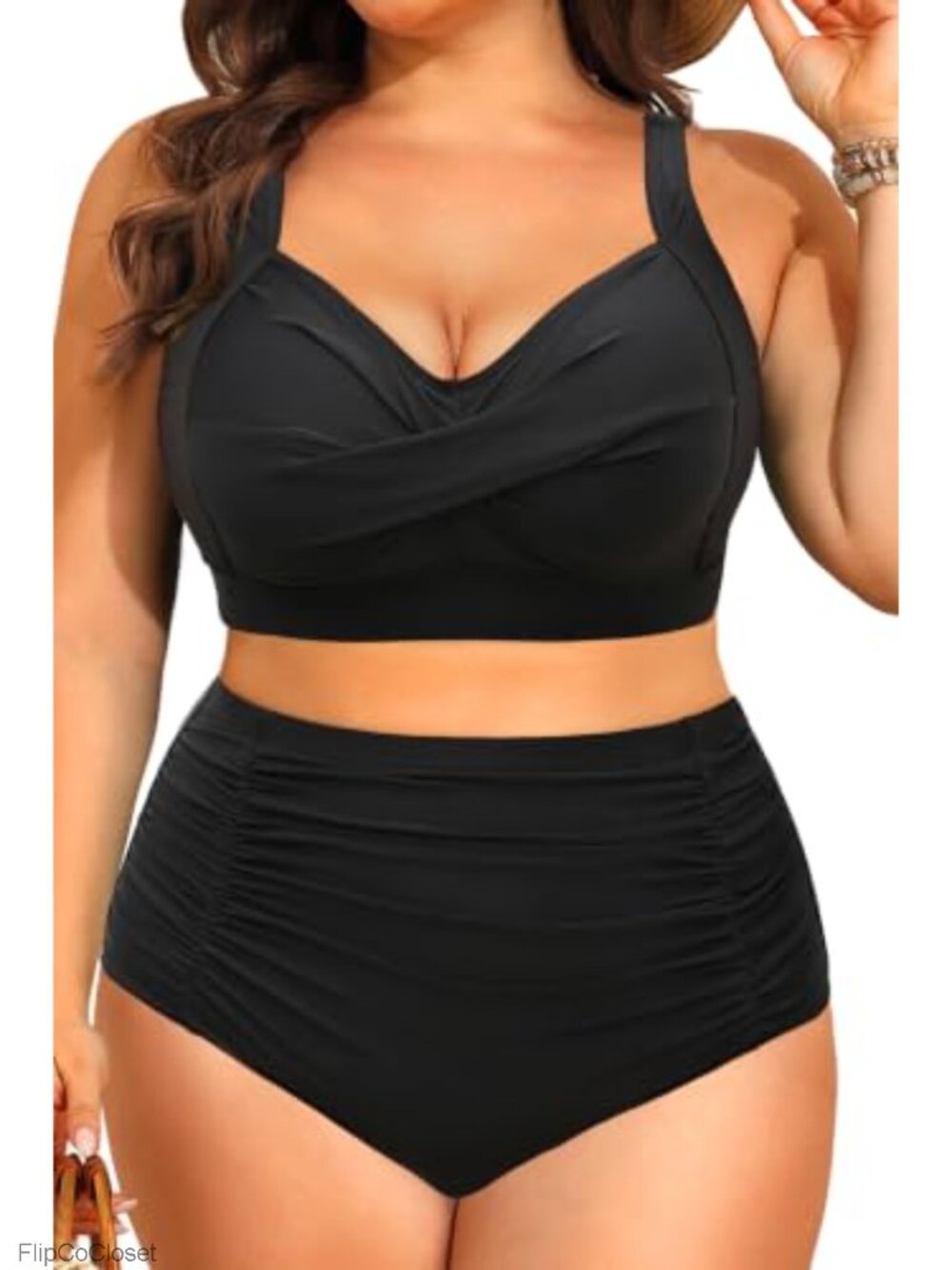 Plus Size High Waisted Two Piece Bikini Tummy Control Swimsuit